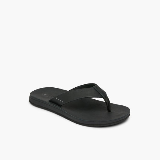 Black flip-flop sandal with black strap.