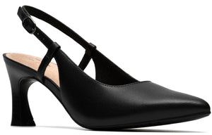 Black pointed toe heeled slingback