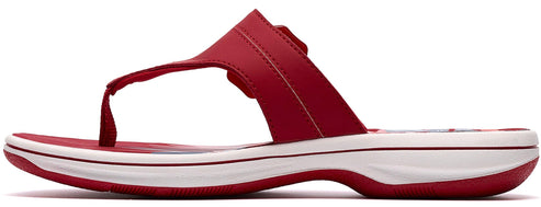 Red thong sandal with a white midsole.