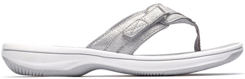 A silver flip-flop sandal with an adjustable strap.