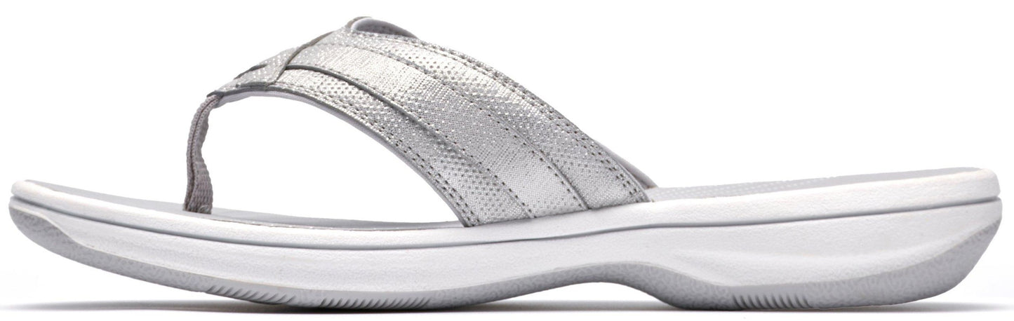 Silver flip-flop sandal with a braided upper.
