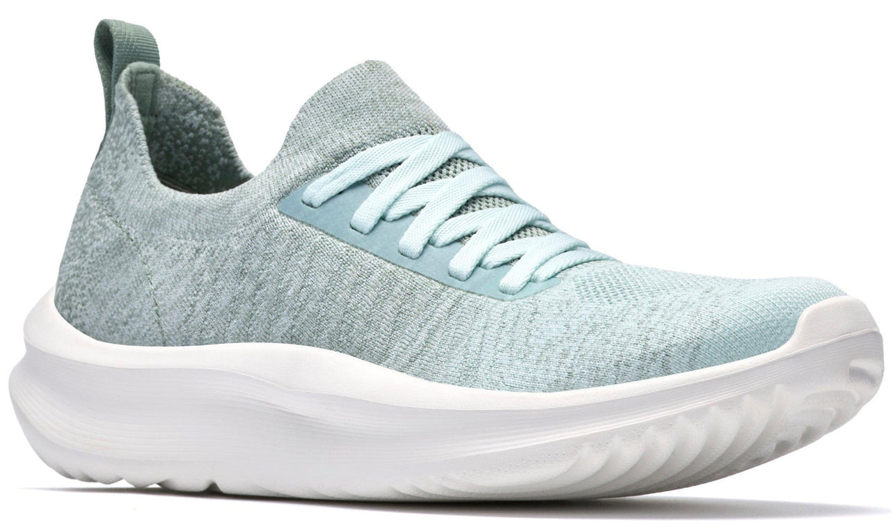 Aqua sneaker with white sole and laces