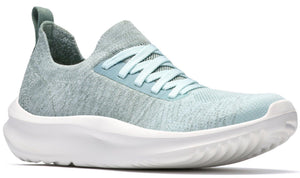 Aqua sneaker with white sole and laces