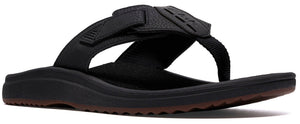 A black flip-flop sandal with a thick sole.