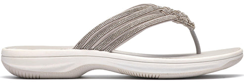 A women's braided thong sandal in a light grey color with a flat sole.
