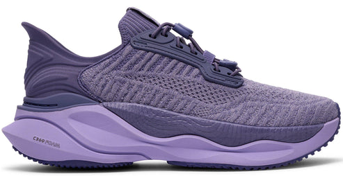 Purple athletic shoe with C360 FOAM on the sole and knit upper.
