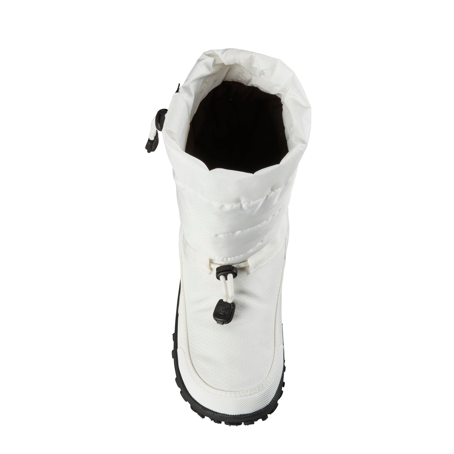 white snow boot with drawstring closure