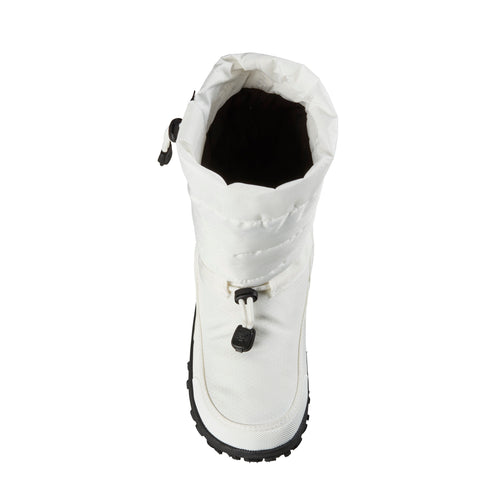 white snow boot with drawstring closure