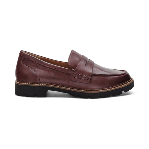 Leather loafer shoe with a black sole.