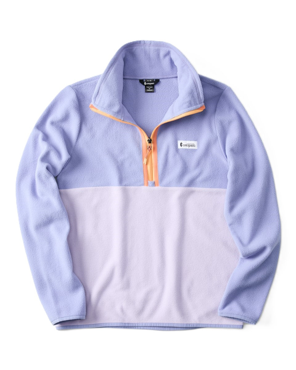 Color-blocked fleece pullover with a partial zipper.