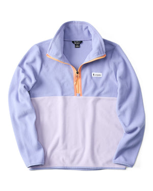 Color-blocked fleece pullover with a partial zipper.