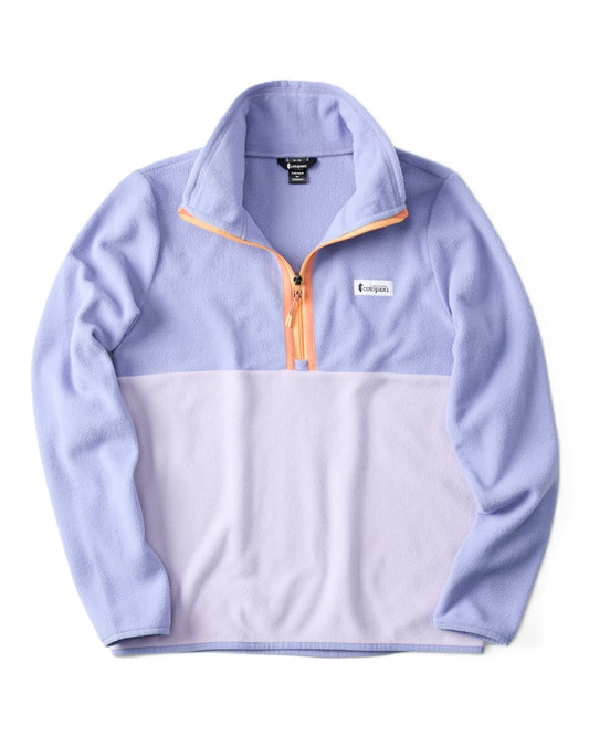Color-blocked fleece pullover with a partial zipper.