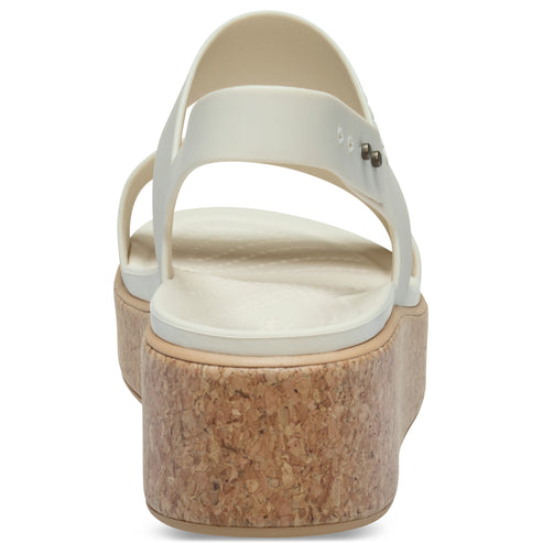 White platform sandal with cork-look sole.