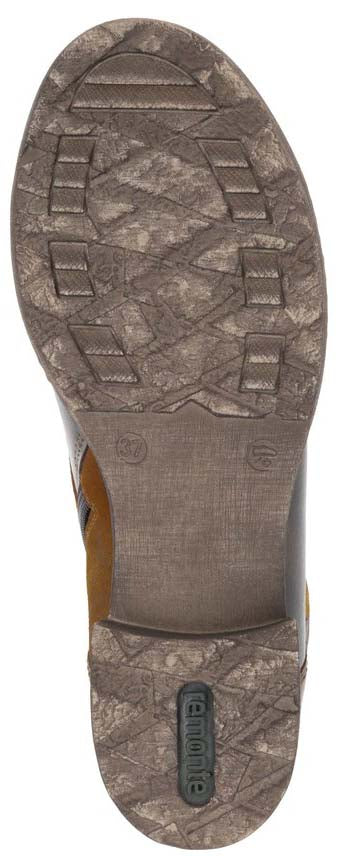 Sole of a boot with deep treads and the word 'REMONTE'.