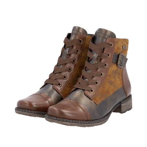 Pair of brown lace-up boots with side buckle
