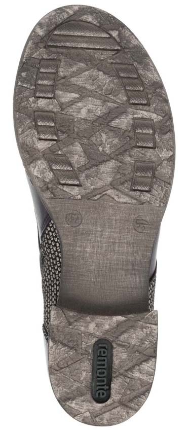 The sole of a shoe with a patterned texture and the word 'remonte' on it.