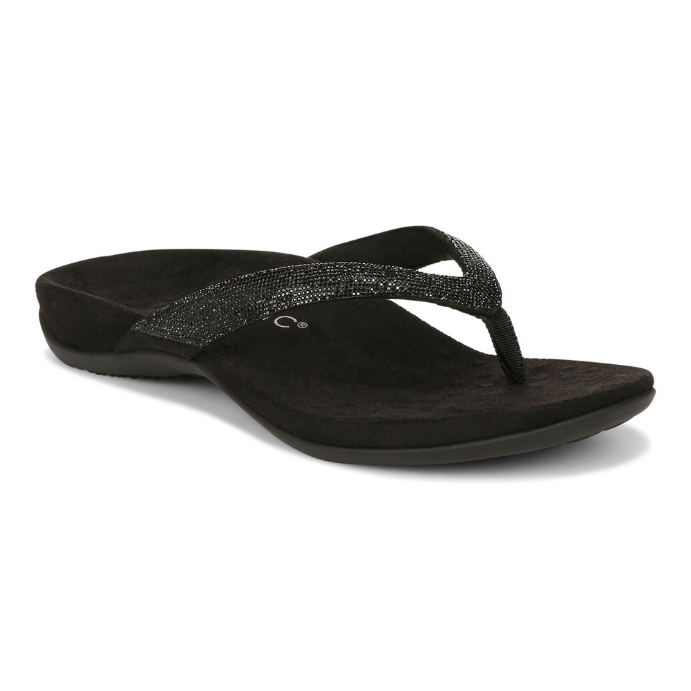 Black flip-flop sandal with textured upper strap and contoured footbed.