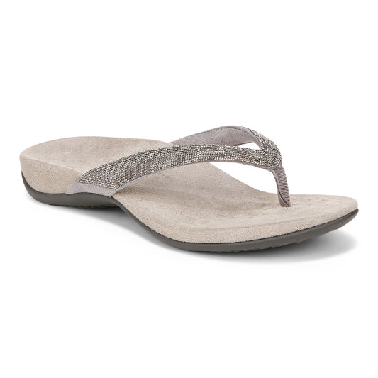 Sandal with toe post and silver beaded strap.