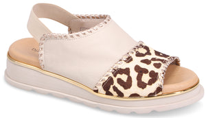 Platform sandal with white straps and animal print toe