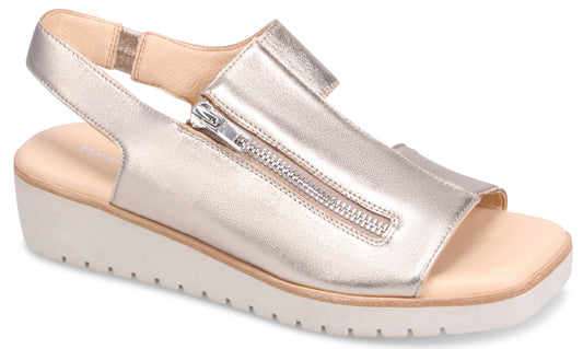 Silver sandal with white sole and zipper
