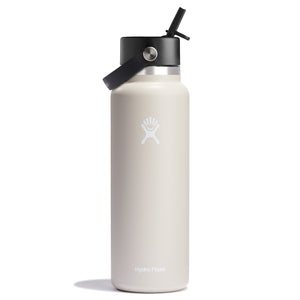 White water bottle with a black lid and straw.