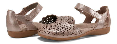 Pair of bronze laser cut sandals with adjustable straps