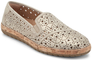 Beige slip-on shoe with allover hole pattern and cork midsole