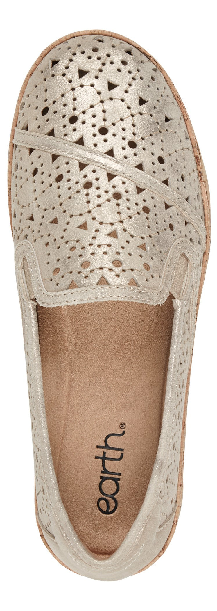 An earth shoe with geometric patterns.