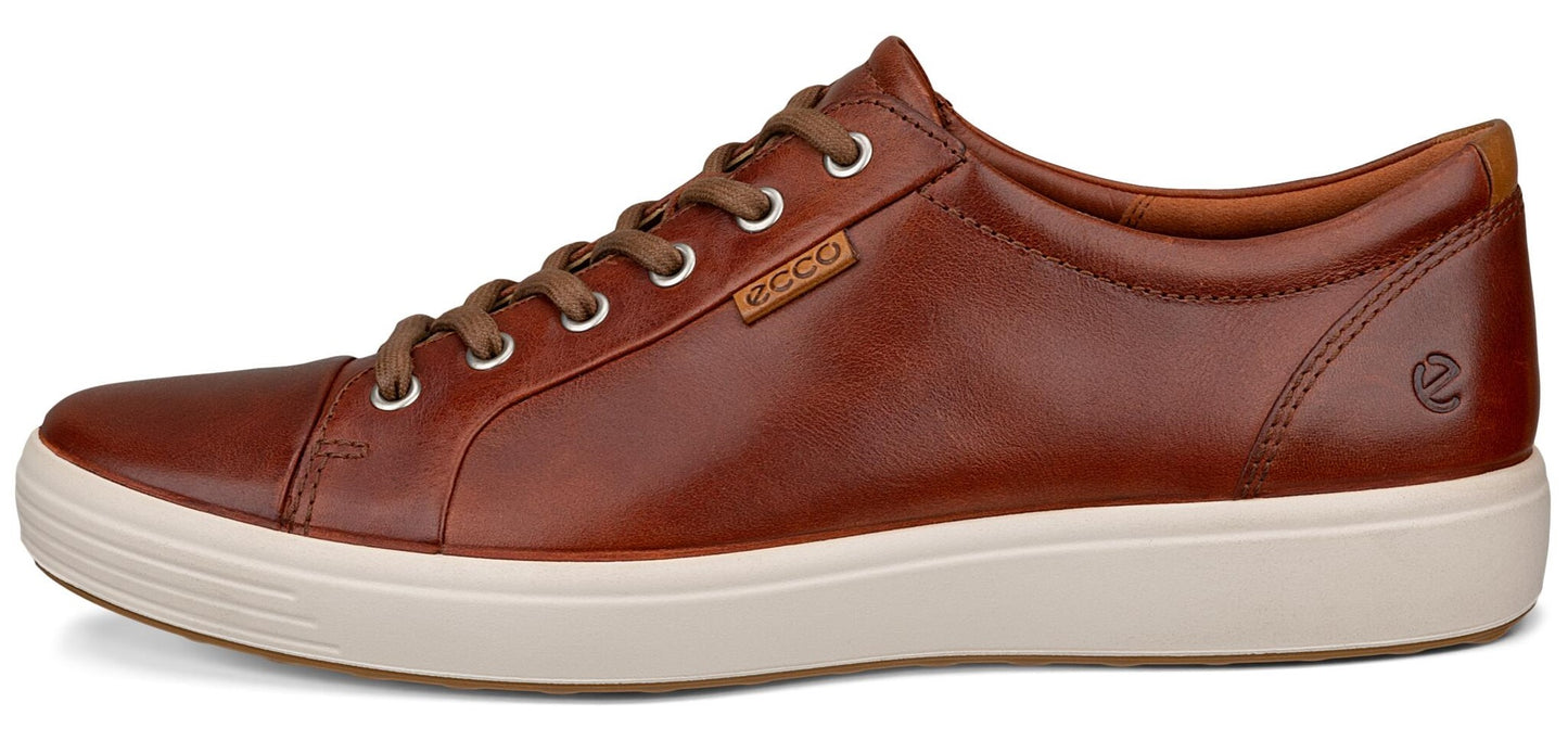 A brown leather sneaker with a light-colored sole and brown laces.