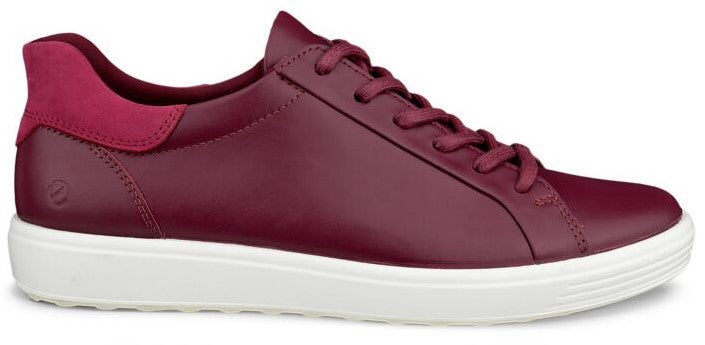 Maroon-colored low-top sneaker with white sole.