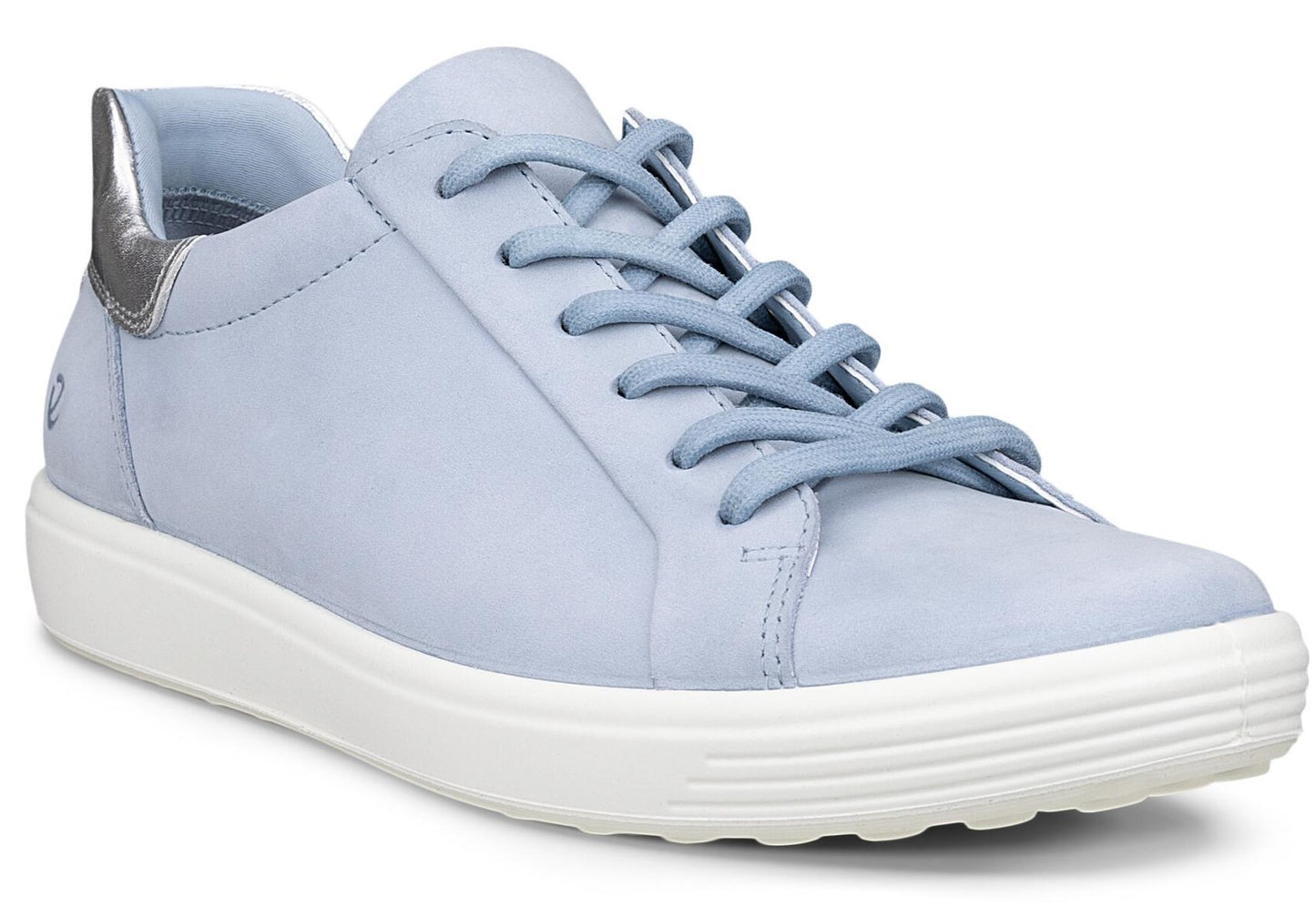 Light blue sneaker with white sole and silver accent