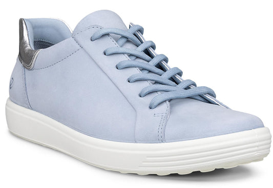 Light blue sneaker with white sole and silver accent