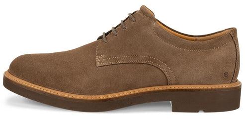 A brown suede lace-up dress shoe.