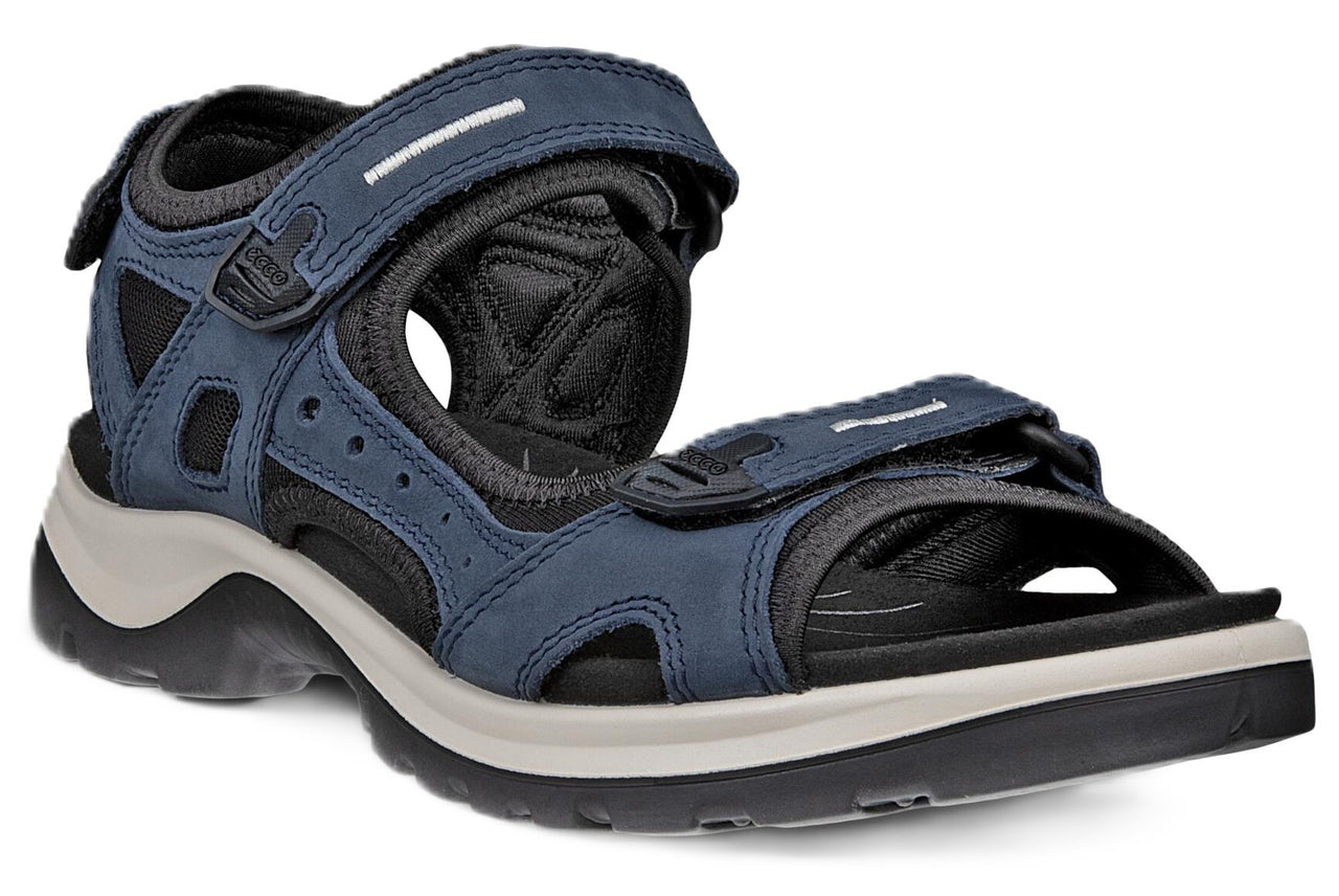 Blue sandal with velcro straps.