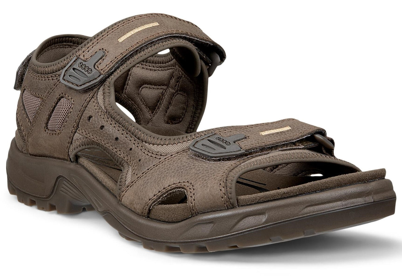 Brown, adjustable sandals with velcro straps.