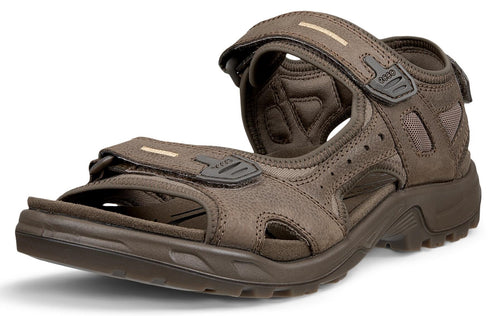 Brown hiking sandal with adjustable hook and loop straps.