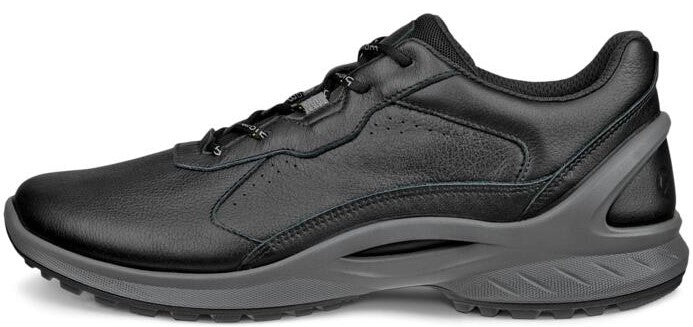 A black shoe with a gray sole.