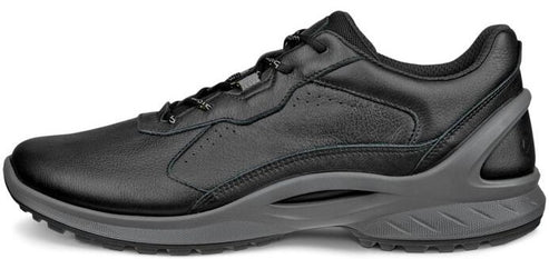 A black shoe with a gray sole.