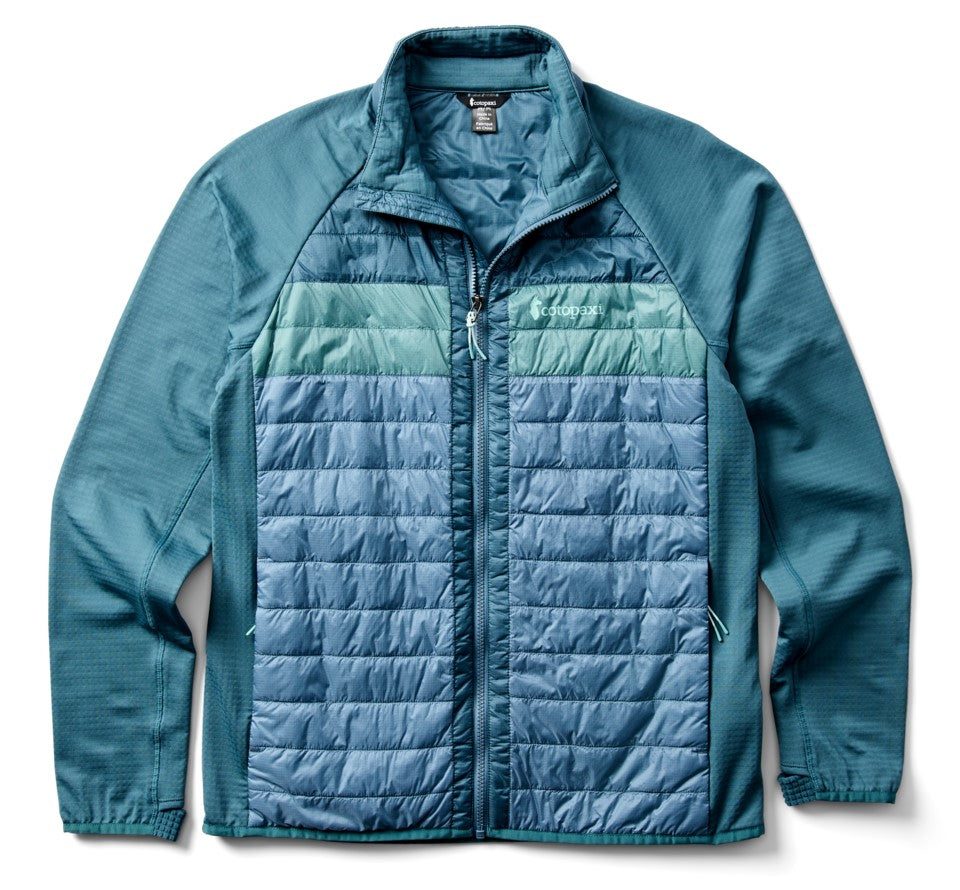 A blue jacket with a quilted front.