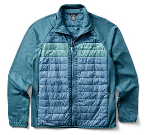 A blue jacket with a quilted front.