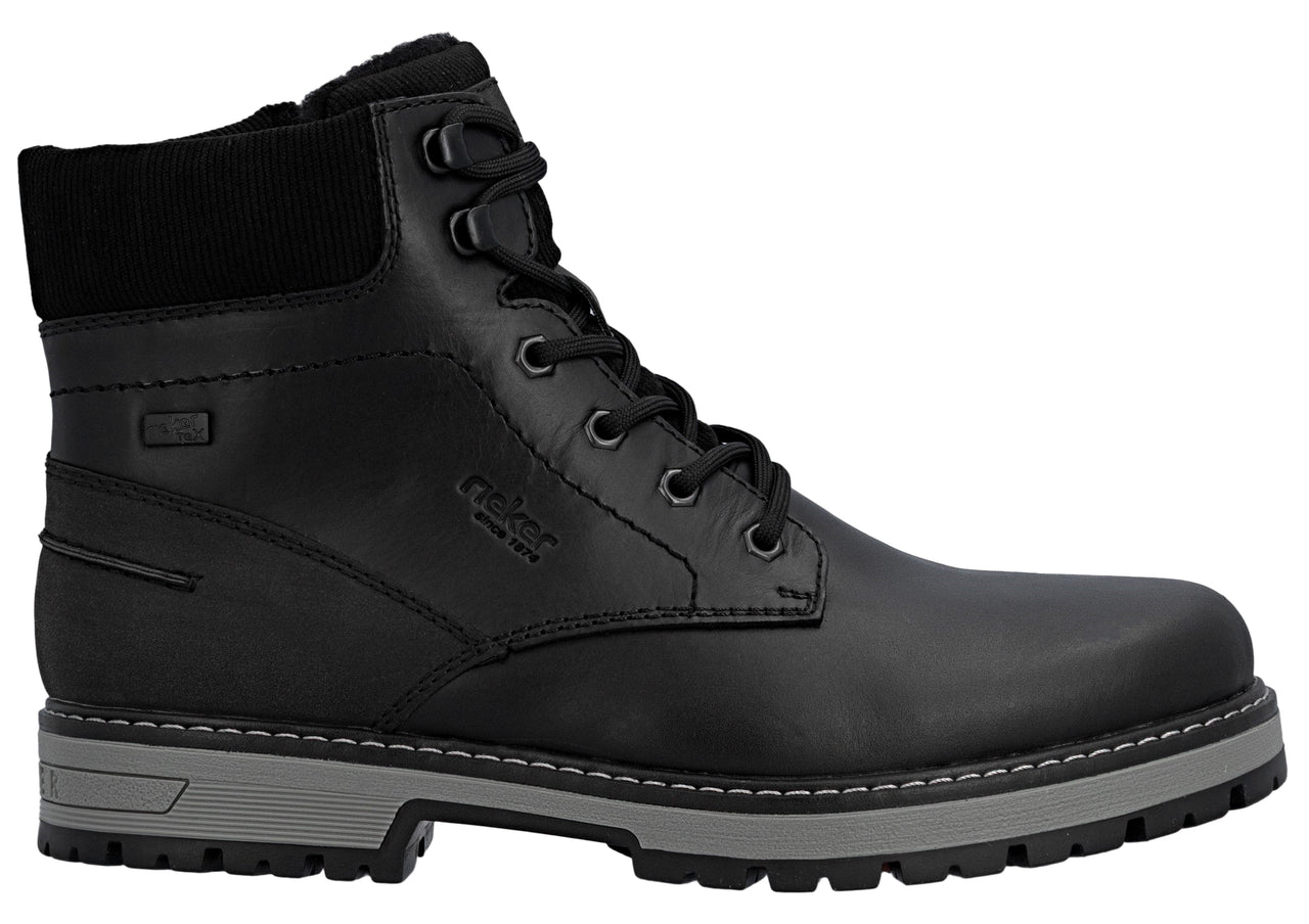 Black laced ankle boot with a knitted collar.