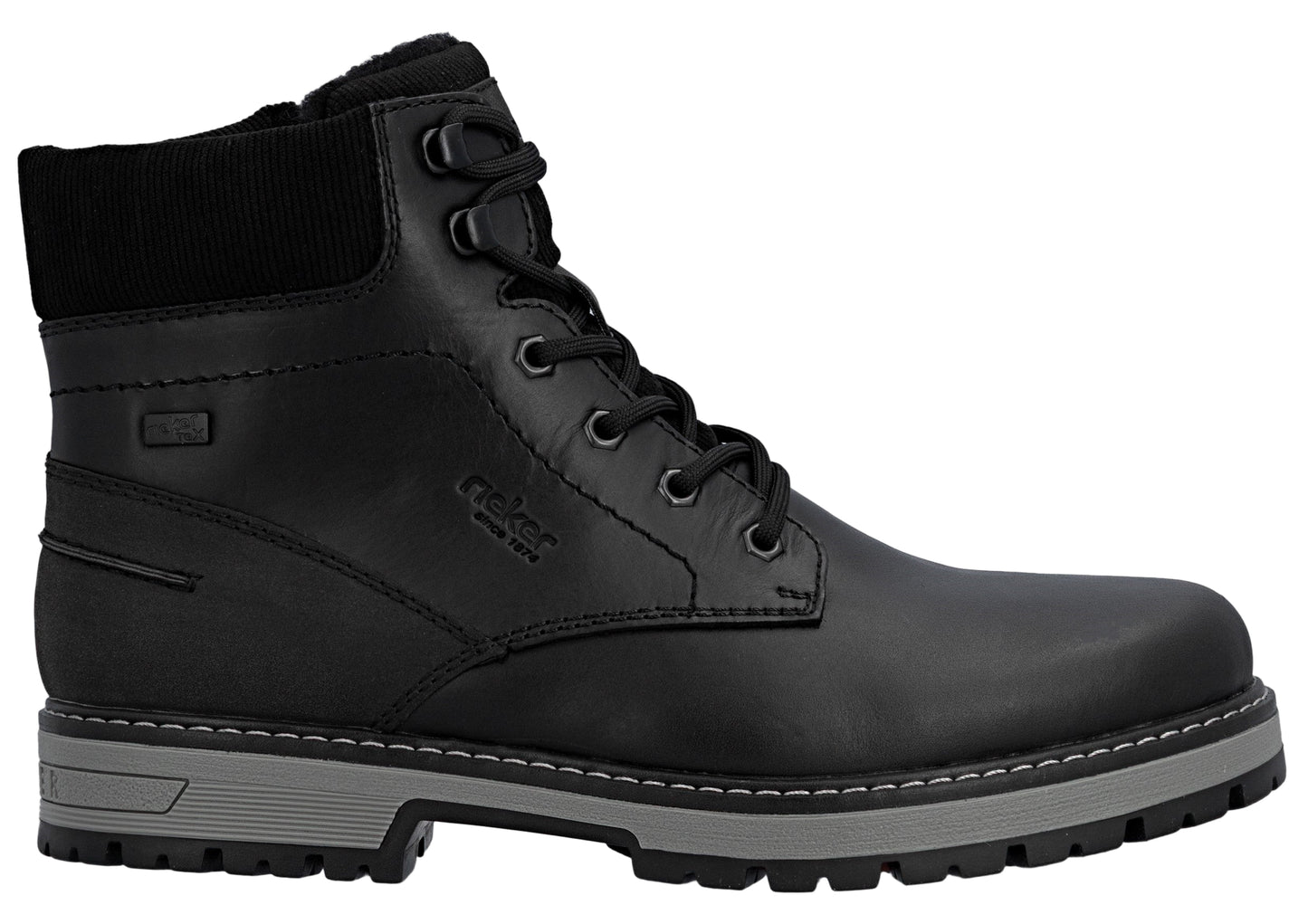 Black laced ankle boot with a knitted collar.