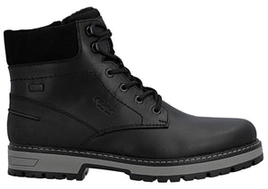 Black laced ankle boot with a knitted collar.