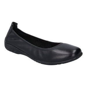 Black leather ballet flat with elastic heel