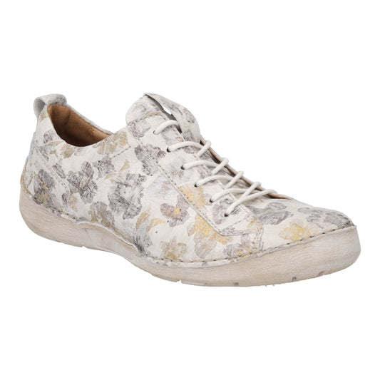 Low-top floral printed sneaker with off-white laces.
