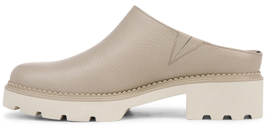 Beige clog with a thick white sole and heel.