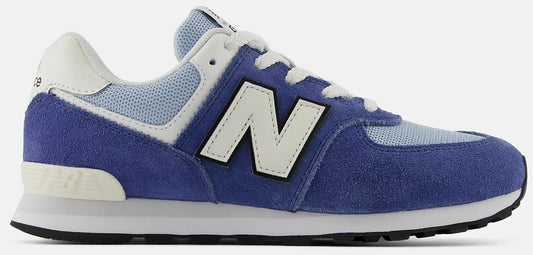 A blue and white New Balance sneaker.