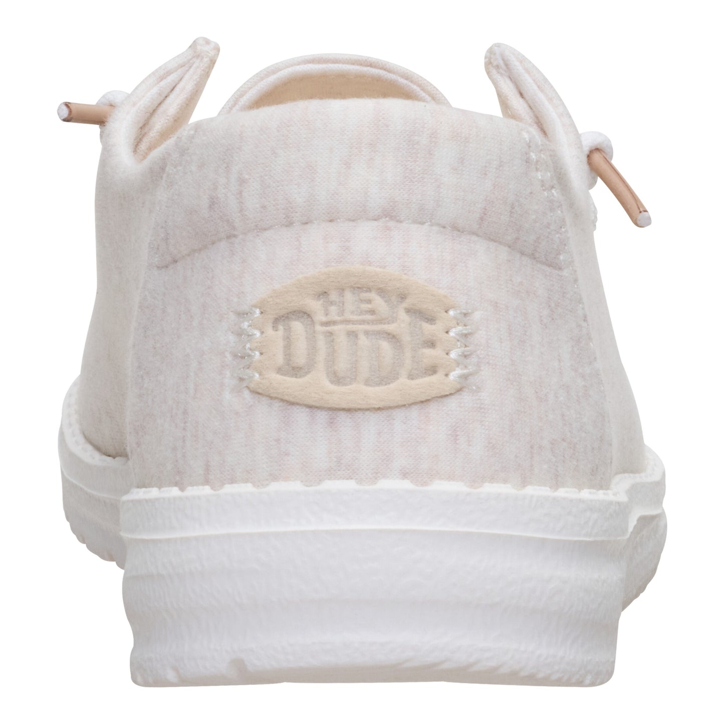 Off-white casual shoe with visible "HEY DUDE" logo.