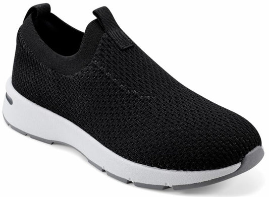 Slip-on sneaker featuring a black mesh upper and a white sole.