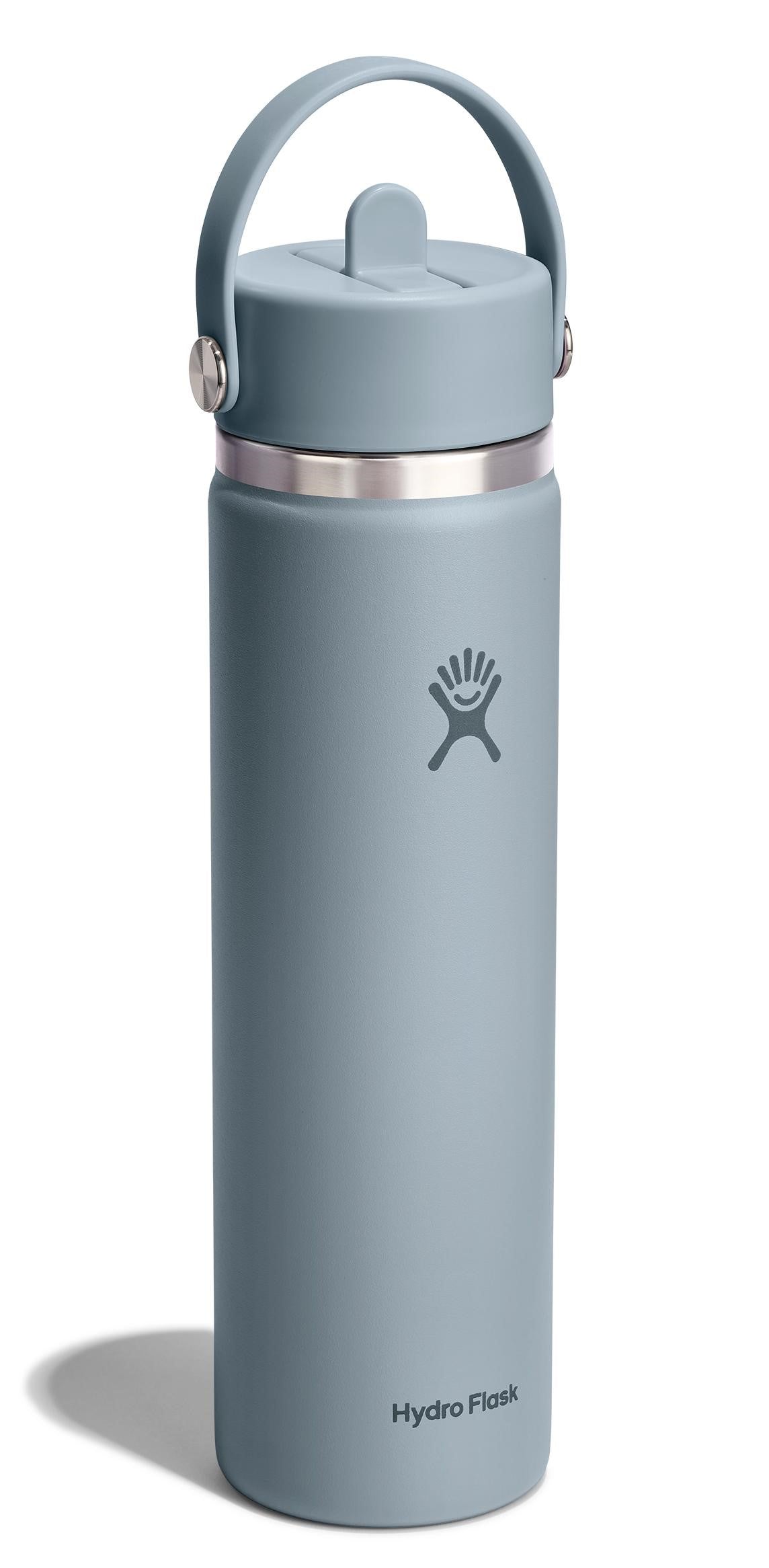 A blue water bottle with a handle and straw.